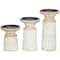 Light Brown Mango Wood Carved Tribal Pillar Candle Holder Set